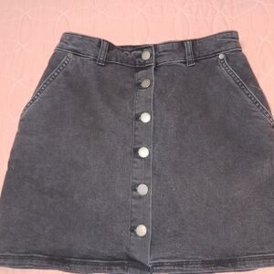 Roxy Washed Black Button-Front Mini Skirt